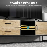 HOMCOM Meuble TV pour téléviseurs jusqu'à 60 pouces, meuble télé avec placard compartiments ouverts, 2 tiroirs, bois naturel(m-8)
