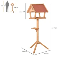 PawHut Comedero para Pájaros de Pie de Madera Maciza 49x45x139 cm con Techo Asfáltico Alimentador de Aves Silvestres para Exterior Jardín Natural(m-3)
