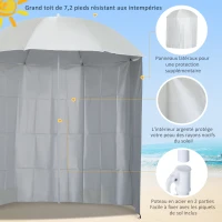 Outsunny Parasol de plage Ø 2,2 x 2,2 cm protection UV sac transport, sardines et lestage intégrés crème(m-5)