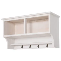 HOMCOM Porte-manteau mural - meuble de rangement mural étagère 4 patères + 2 paniers bois de paulownia osier tissu blanc(m-5)
