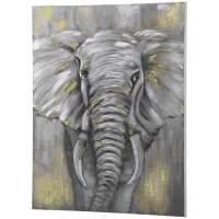 HOMCOM Hand-Painted Metal Canvas Wall Art Grey African Elephant, Wall Pictures for Living Room Bedroom Decor, 100 x 80 cm(m-11)