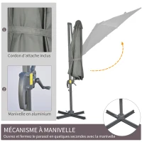 Outsunny Parasol déporté Ø 3 m octogonal inclinable manivelle avec pied en acier gris(m-6)