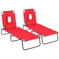 Outsunny Lot de 2 Bains de Soleil Pliable transat inclinable 4 Positions Chaise Longue de Lecture 3 Coussins fournis Rouge(m-1)