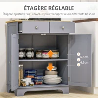 HOMCOM Meuble de rangement buffet salon avec placards, 2 tiroirs et étagères réglables, 68x40,3x85cm, gris et bois naturel(m-6)