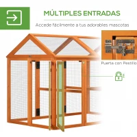 PawHut Gallinero para Exterior 140x88,5x106 cm con 3 Perchas Marco de Madera y 2 Puertas con Cierre Madera Natural(m-5)