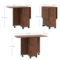 HOMCOM Multi-Storage Six-Person Drop Leaf Dining Table -  Distressed Brown(m-3)