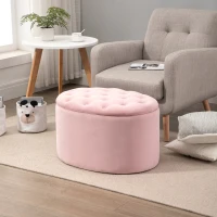 HOMCOM Pouf Contenitore Ovale Imbottito e Trapuntato in Velluto, 71x52x42cm, Rosa(m-2)