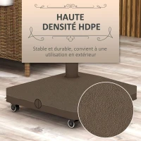 Outsunny Pied de parasol base de lestage parasol carré 4 roulettes dim. 45L x 45l x 39H cm HDPE marron(m-6)