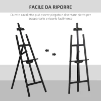 HOMCOM Cavalletto Pittura, 135 cm Cavalletto Treppiede per Dipingere su Tela, Cavalletto in Legno di Pino Regolabile, Portatile e Pieghevole con Pennello per Studio, Artisti e Pittori, Nero(m-4)