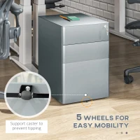 Vinsetto Lockable Cabinet, Rolling Filing Cabinet with 3 Drawers, Steel Office Drawer Unit for A4, Letter, Legal Sized Files(m-6)