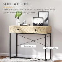 HOMCOM Table Console table d'entrée Industriel 2 tiroirs Bois Naturel Pieds métal dim. 90 x 35 x 76 cm(m-5)