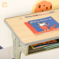 HOMCOM Banco Scuola con Sedia per Bambini 6-12 Anni, Scrivania per Bambini con Altezza Regolabile, Vano Contenitore e Portapenne, Acciaio e MDF, Color Legno(m-7)