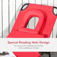 Outsunny Foldable Outdoor Sun Lounger Adjustable Backrest Reclining Chair with Pillow and Reading Hole Garden Beach, Red(m-7)