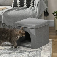 PawHut Casa para Gatos con Tablero de Rascar y Puerta para Interior 36,5x36,5x36,5 cm Gris(m-2)