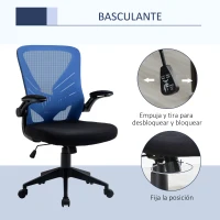 Vinsetto Silla de Oficina Ergonómica Silla de Juvenil con Altura Ajustable Reposabrazos Abatible y Soporte Lumbar Transpirable 62x59x99-107 cm Azul y Negro(m-6)