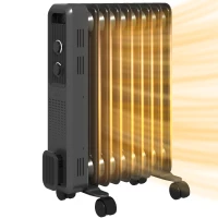HOMCOM 2000W Oil Filled Radiator, 9 Fin, Portable Electric Heater with 3 Heat Settings, Safety Cut-Off and Wheels, Grey(m-11)