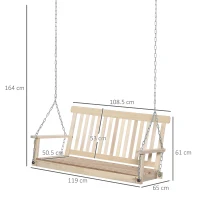 Outsunny Outdoor Wooden Swing Bench 2-Seater Porch Swing Chair Hanging Hammock Garden Furniture, Natural(m-3)