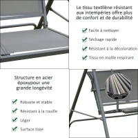 Outsunny Balancelle de Jardin 3 Places Grand Confort Toit Inclinaison réglable Assise et Dossier Ergonomique Acier textilène Gris(m-6)