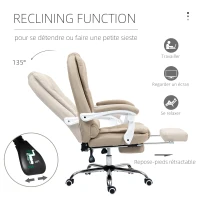 Vinsetto Fauteuil de bureau manager chaise pour ordinateur avec repose-pied dossier inclinable accoudoirs rembourrés en lin beige(m-5)
