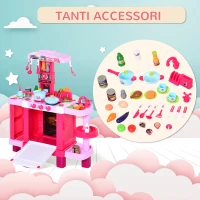 HOMCOM Cucina Giocattolo per Bambini con 38 Accessori Inclusi, con Luci e Suoni Realistici, 78x29x87 cm, Rosa(m-7)