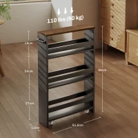 HOMCOM Chariot de rangement sur roulettes 3 niveaux de rangement et poignée, dim. 51,5l x 13P x 80H cm(m-3)