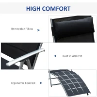 Outsunny Sun Lounger Steel Frame Outdoor Folding Chaise Texteline Lounge Chair Recliner with Headrest & 7 Levels Adjustable Backrest, Black(m-5)