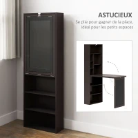 HOMCOM Bureau avec rangement pliable murale rabattable avec bibliothèque poste de travail tableau à craie et étagère réglable(m-6)