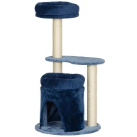 PawHut Arbre à chat, arbre à grimper pour chat, avec poteaux à griffer en sisal naturel, hauteur de 85 cm, bleu foncé, crème(m-1)