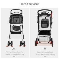 PawHut Dog Stroller with Rain Cover for Small Miniature Dogs, Folding Pet Pram with Cup Holder, Storage Basket, Reflective Strips, Grey(m-5)