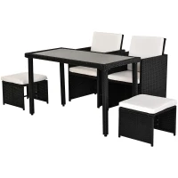 Outsunny Set Mobili da Giardino in Rattan 5 Pezzi Tavolo 2 Sedie 2 Poggiapiedi con Cuscini Combinabili a Rettangolo(m-10)