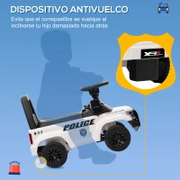 HOMCOM Coche Correpasillos de Policía para Bebé Coche sin Pedales con Megáfono y Almacenaje Oculto 62x29x43 cm Blanco(m-6)