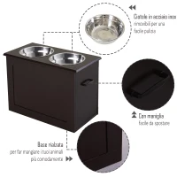 PawHut Ciotole Rialzate per Cani Grandi, Supporto Portaciotole in MDF con 2 Ciotole in Acciaio Inox, 60x30x41 cm, Marrone(m-7)