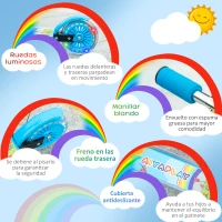 HOMCOM Patinete Infantil Plegable con Luces Música Altura Ajustable Ruedas Brillantes Pedal LED Carga 50kg 67x32x65-78 cm Azul(m-7)