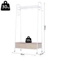 HOMCOM Portant sur roulettes porte-manteaux vestiaire d'entrée multi-rangements penderie, 2 tiroirs, 2 étagères, 2 patères  99L x 47l x 185H cm panneaux particules métal blanc(m-3)