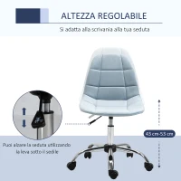 Vinsetto Sedia da Ufficio Ergonomico, Sedia Girevole Scrivania, Regolabile Senza Braccioli, Azzurro, 59x59x81-91cm(m-5)
