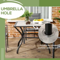 Outsunny 94 x 94 cm Garden Table with Parasol Hole, Outdoor Dining Table for 4, Square Patio Table with Stone-Grain Effect PC Board Top for Patio, Garden, Grey(m-5)