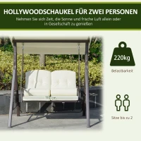 Outsunny Hollywoodschaukel 2-Sitzer-Hollywoodschaukel Gartenschaukel, wetterbeständig, 2 Ablagen,  Weiß + Schwarz(m-5)