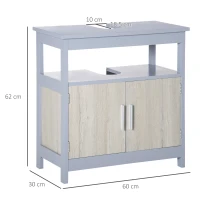 kleankin Mobile Sottolavabo Bagno con Armadietto e Ripiano Aperto, 60x30x62cm, Grigio e Legno Naturale(m-3)