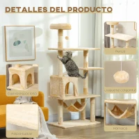 PawHut Árbol Rascador para Gatos Grande 70x40x152 cm Torre para Gatos con Múltiples Plataformas Cueva Hamaca Postes Beige(m-6)