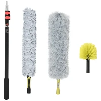 HOMCOM 4 Pieces Extendable Feather Duster with Aluminium Telescopic Pole 29"-71", Microfiber Duster Cleaning Kit with Bendable Head for Cleaning High Ceiling Fans, Blinds, Cobweb(m-11)
