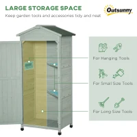 Outsunny Wooden Garden Shed, Outdoor Storage Cabinet with 2 Shelves and Hooks, Locking Organiser Outdoor Narrow Tool House, 74x55x155cm, Green(m-4)