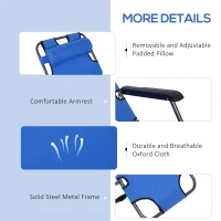 Outsunny 2 in 1 Folding Sun Lounger Reclining Garden Chair Set of 2 with 2-Level Adjustable Backrest, Outdoor Zero Gravity Recliner Garden Chairs with Head Pillow and Armrests, Blue(m-6)