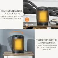 HOMCOM Chauffage soufflant oscillant 1500 W - mini radiateur céramique PTC - 3 niveaux de puissance - chauffage d'appoint noir(m-5)