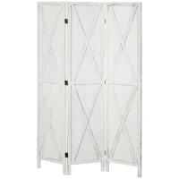HOMCOM Paravent séparateur de pièce cloison intérieur pliable 3 panneaux en bois dim.120 x 170 cm blanc vieilli(m-11)