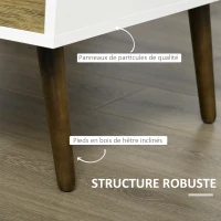 HOMCOM Table Basse rectangulaire 4 tiroirs coulissants façades Aspect chêne doré Pieds effilés Bois de hêtre Panneaux Particules Blanc(m-7)