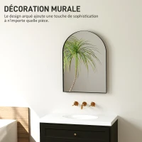 HOMCOM Miroir mural arqué miroir de salle de bain avec cadre en alliage d'aluminium pour chambre salon entrée 50 × 70 cm noir(m-6)