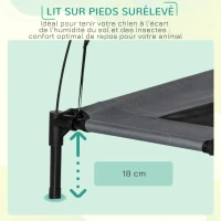 PawHut Lit pour chien chat sur pieds grand confort velum anti-UV tissu oxford micro-perforé + parasol + sac de transport inclus dim. 92L x 76l x 90H cm gris noir(m-7)