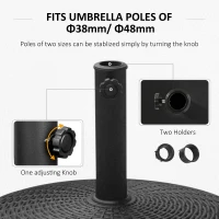 Outsunny 22.7kg Resin Patio Parasol Base Umbrella Stand Weight Deck Garden Sunshade Holder Round w/ Wheels Brakes Outdoor(m-5)