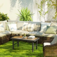 Outsunny Metal Garden Coffee Table, Outdoor Side Table with SPC Woodgrain Tabletop for Outside, Garden, Balcony, Porch, 100 x 53 x 46cm, Brown Wood Effect(m-7)