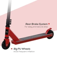 HOMCOM Street Stunt Scooter Intermediate and Beginner Freestyle Tricks Scooters For 14+ Teens Adult w/ Rear φ10cm Wheel & Brake - Red(m-5)